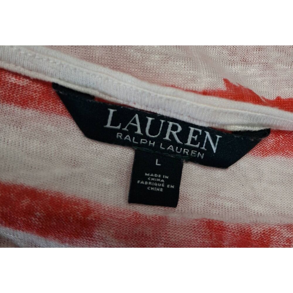 Ralph Lauren womens large 100% linen tshirt scoop neck red white stripe - Picture 7 of 9
